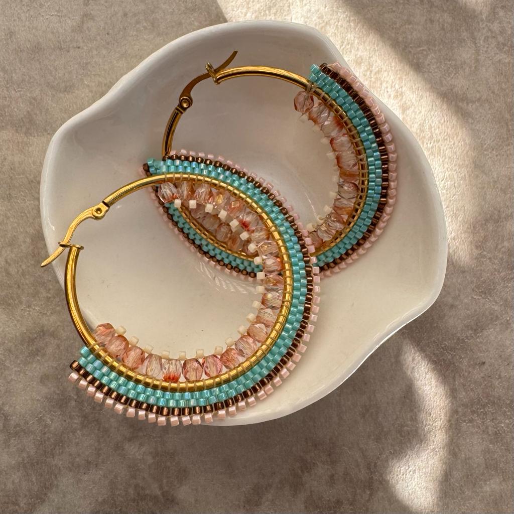 Padua Hoop Earrings. Gold beaded hoop earrings.