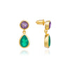 Iris Double Gemstone Drop Earrings with Amethyst & Green Onyx