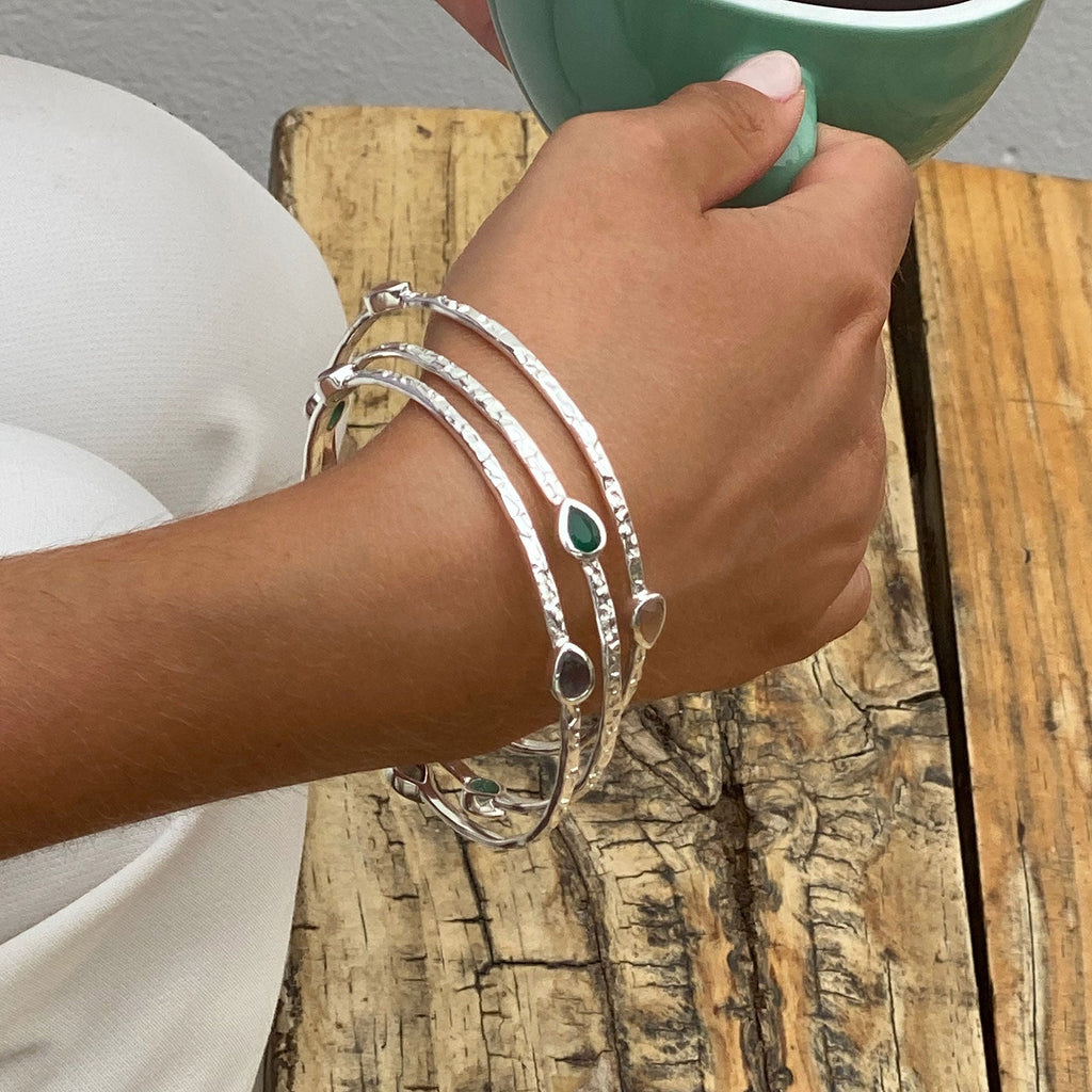 Silver Stacking bangles with gemstones by azuni