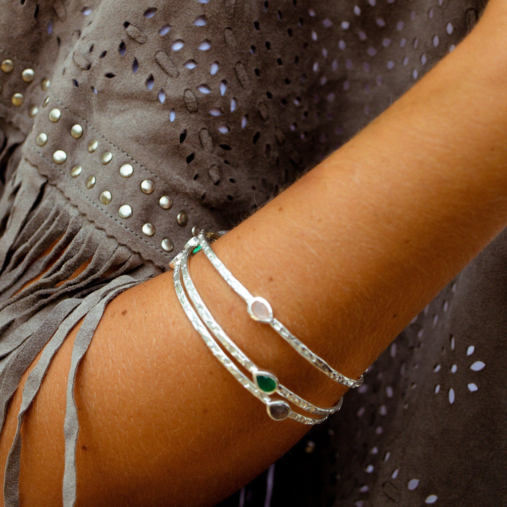 Silver gemstone stacking bangles