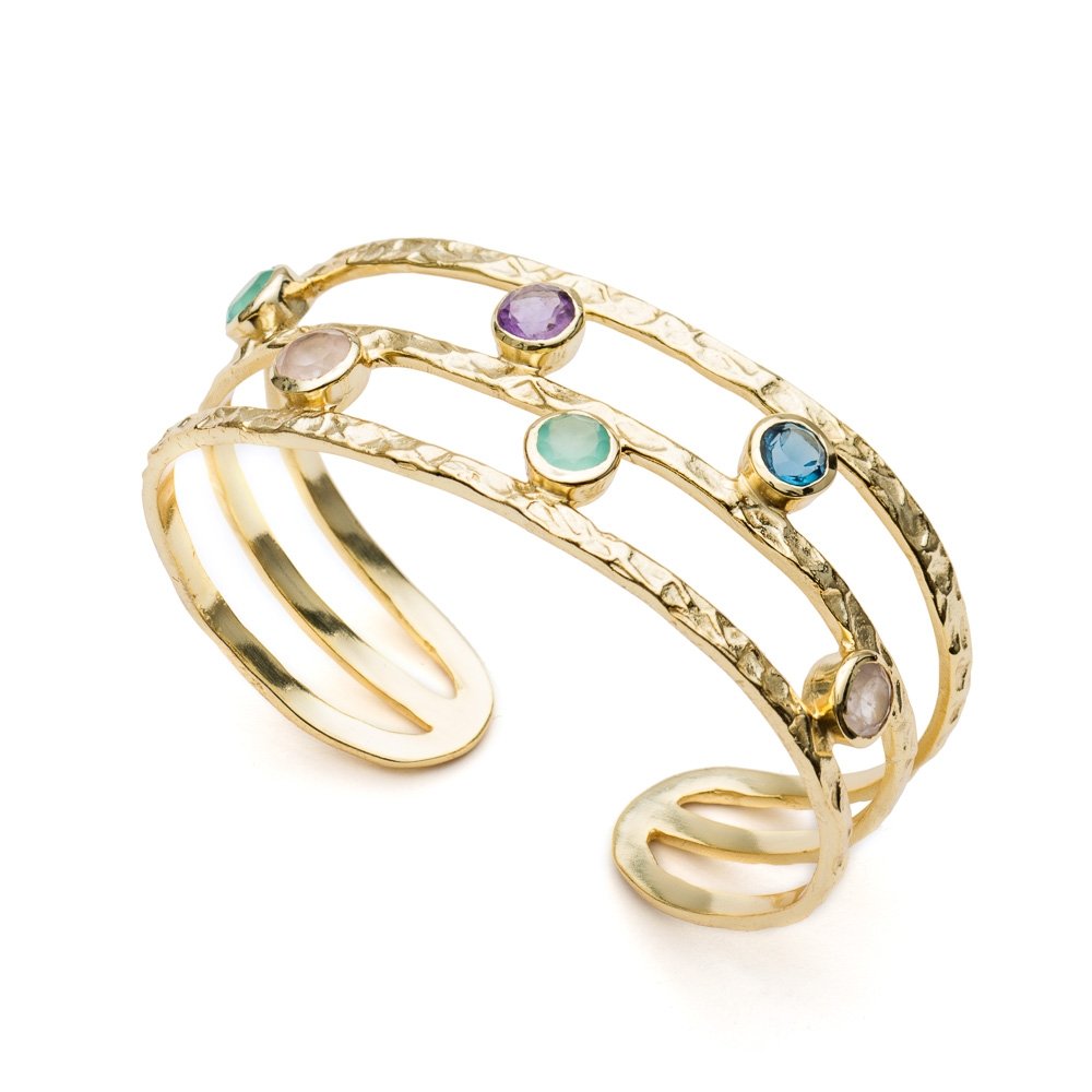 Venus Gemstone Bangle with Rose Quartz, Amethyst, Iolite and Aqua