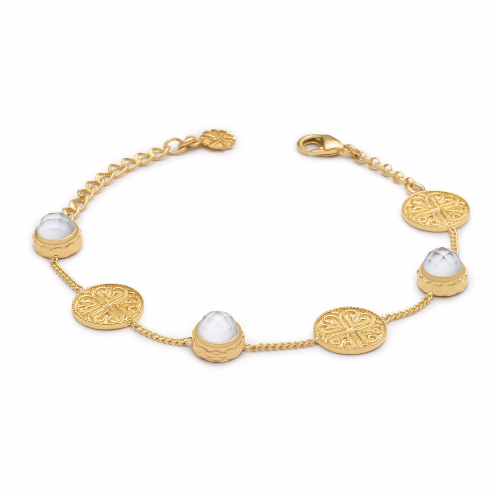Apollo Faceted mother of pearl ornate disc bracelet