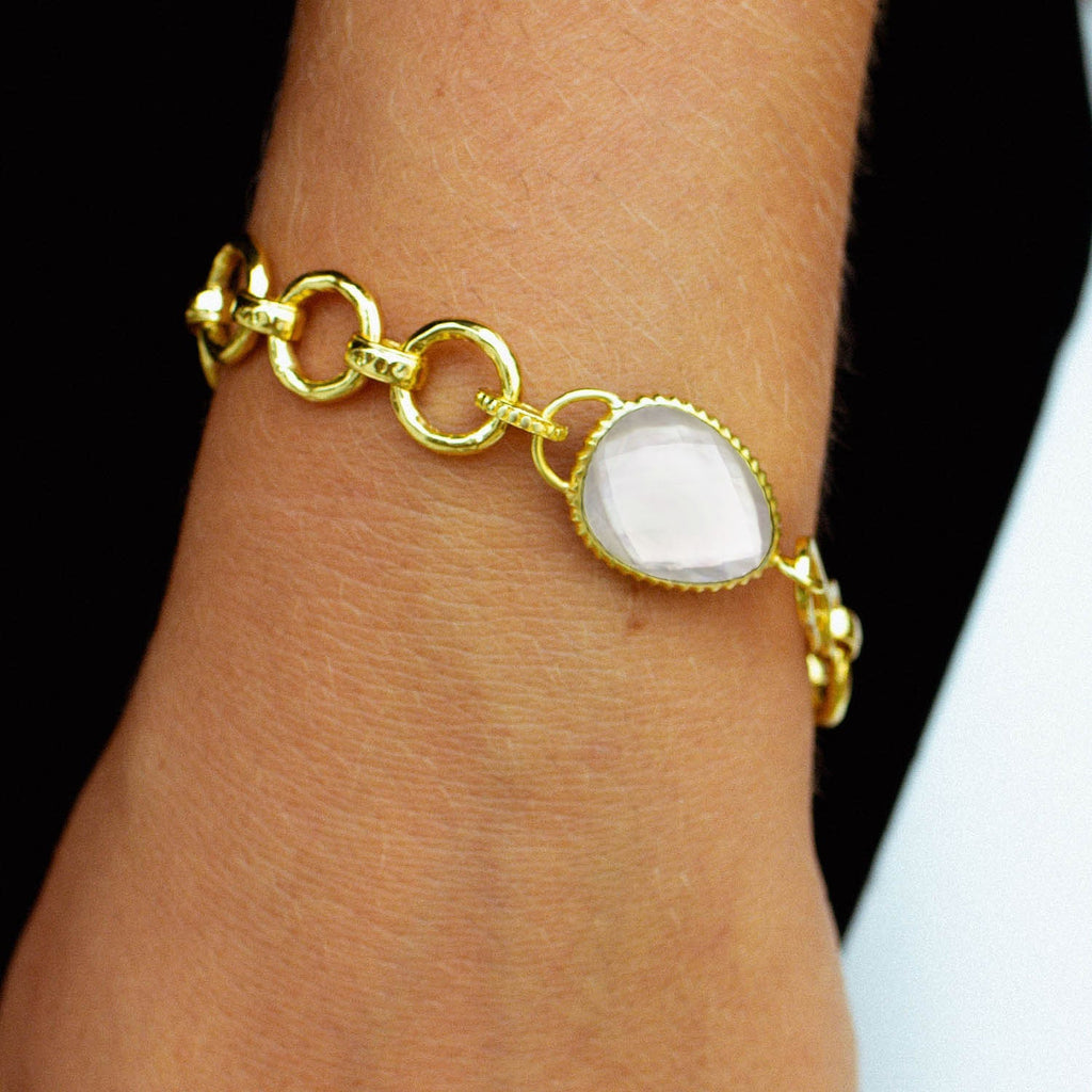 Odyssey chunky handmade  gold link  bracelet with feature irregular cut mother of pearl  doublet gemstone by Azuni