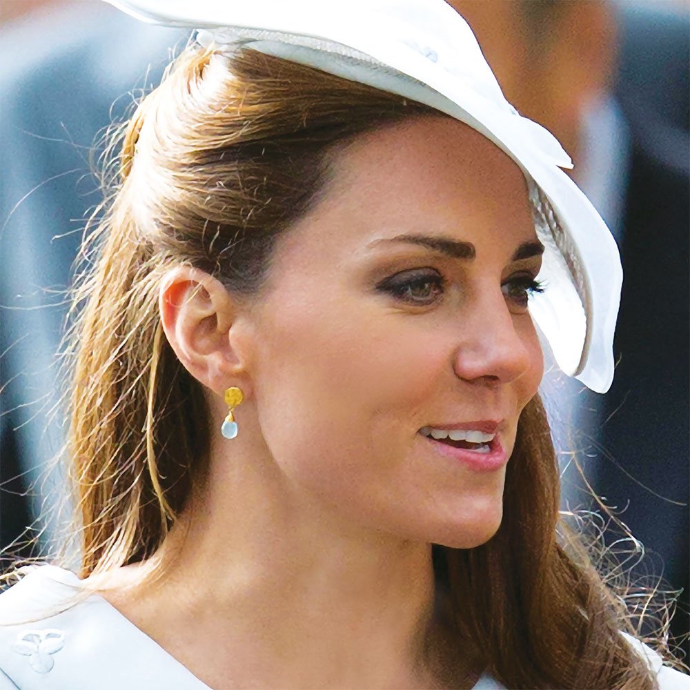 Gold disc and Moonstone Drop Kate Middleton Earrings from Azuni 