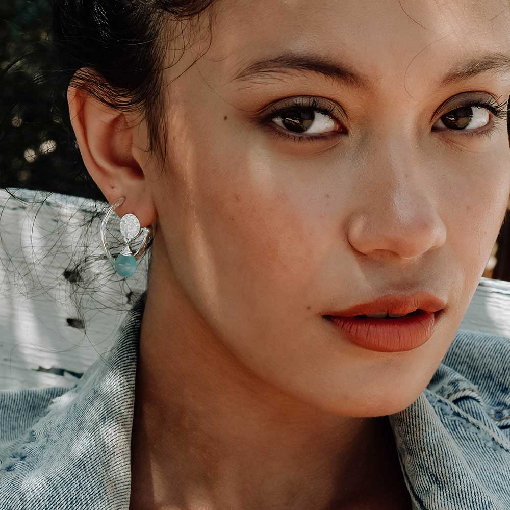 Classic Athena Drop Earrings: Silver Aqua