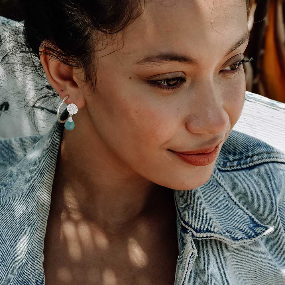 Silver and labradorite  drop stone earrings by Azuni London