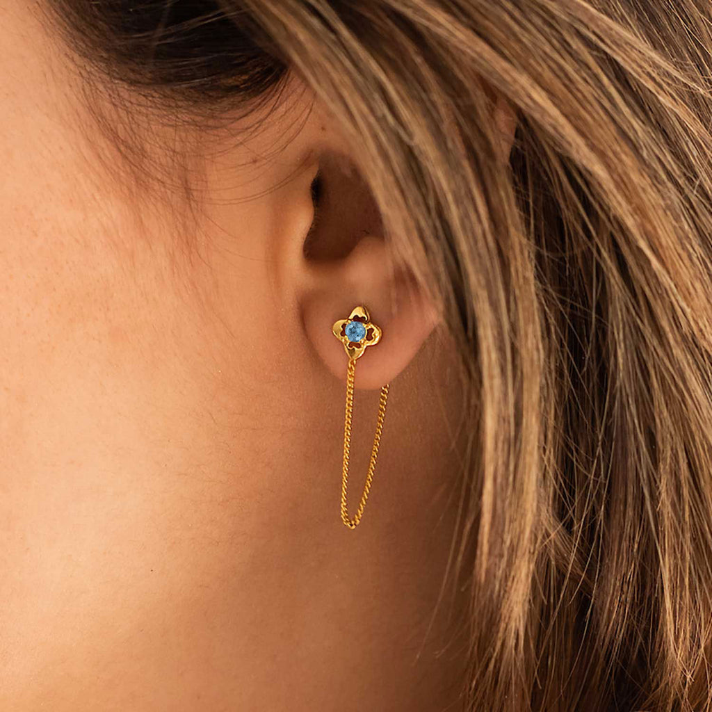 Blue Topaz and gold vermeil chain studs