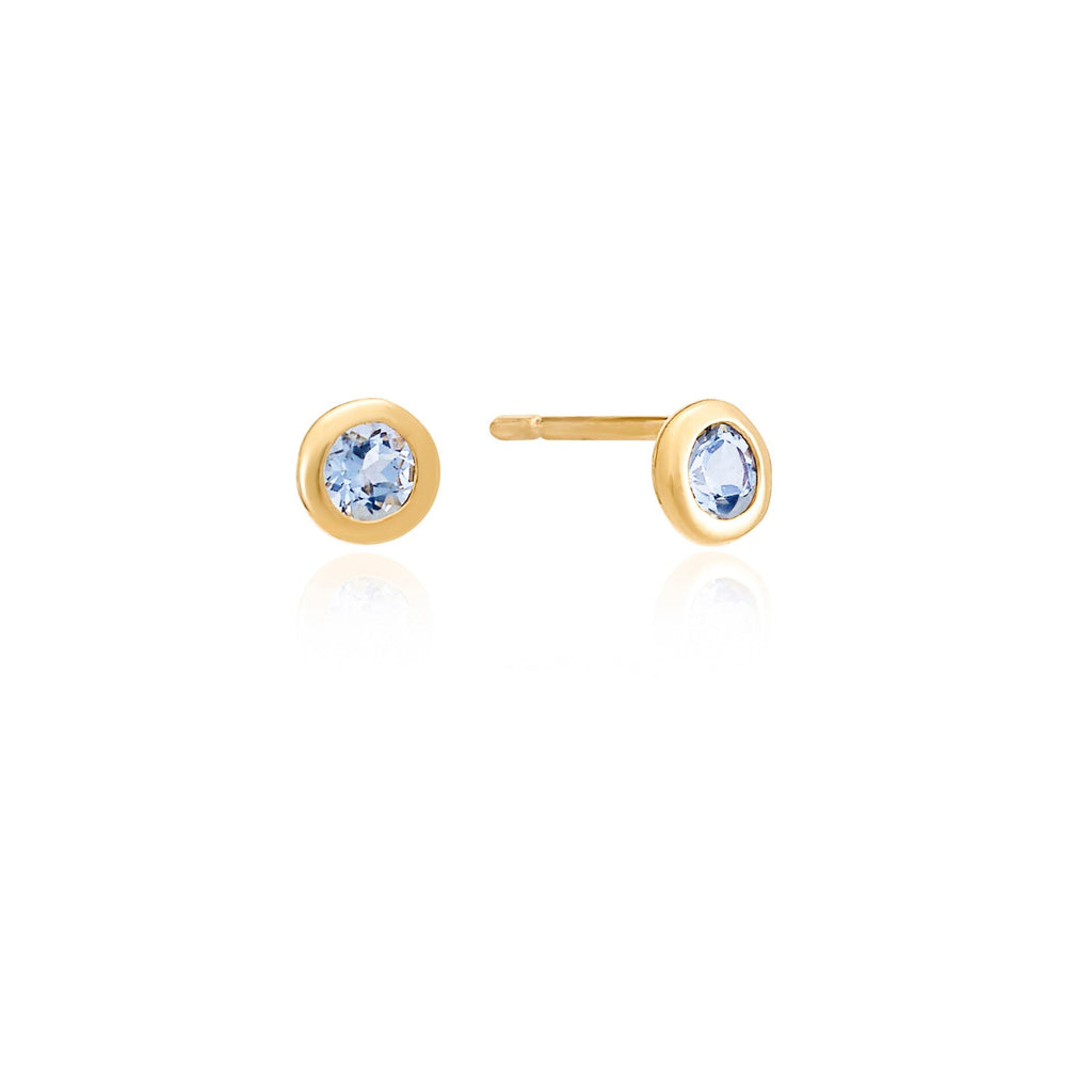 Blue Topaz Round Gemstone Gold Vermeil Stud