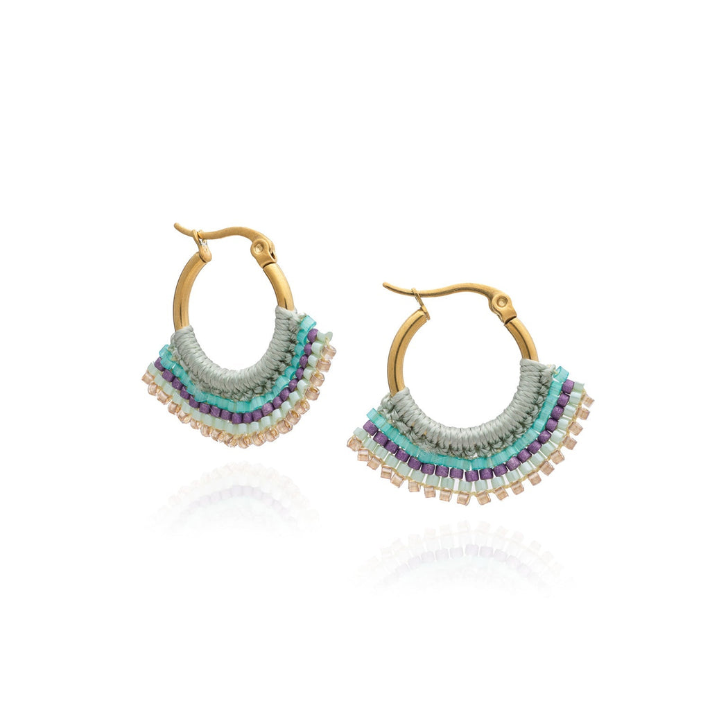 Brass & Copper Beaded Hoop Earrings - Carmen Q