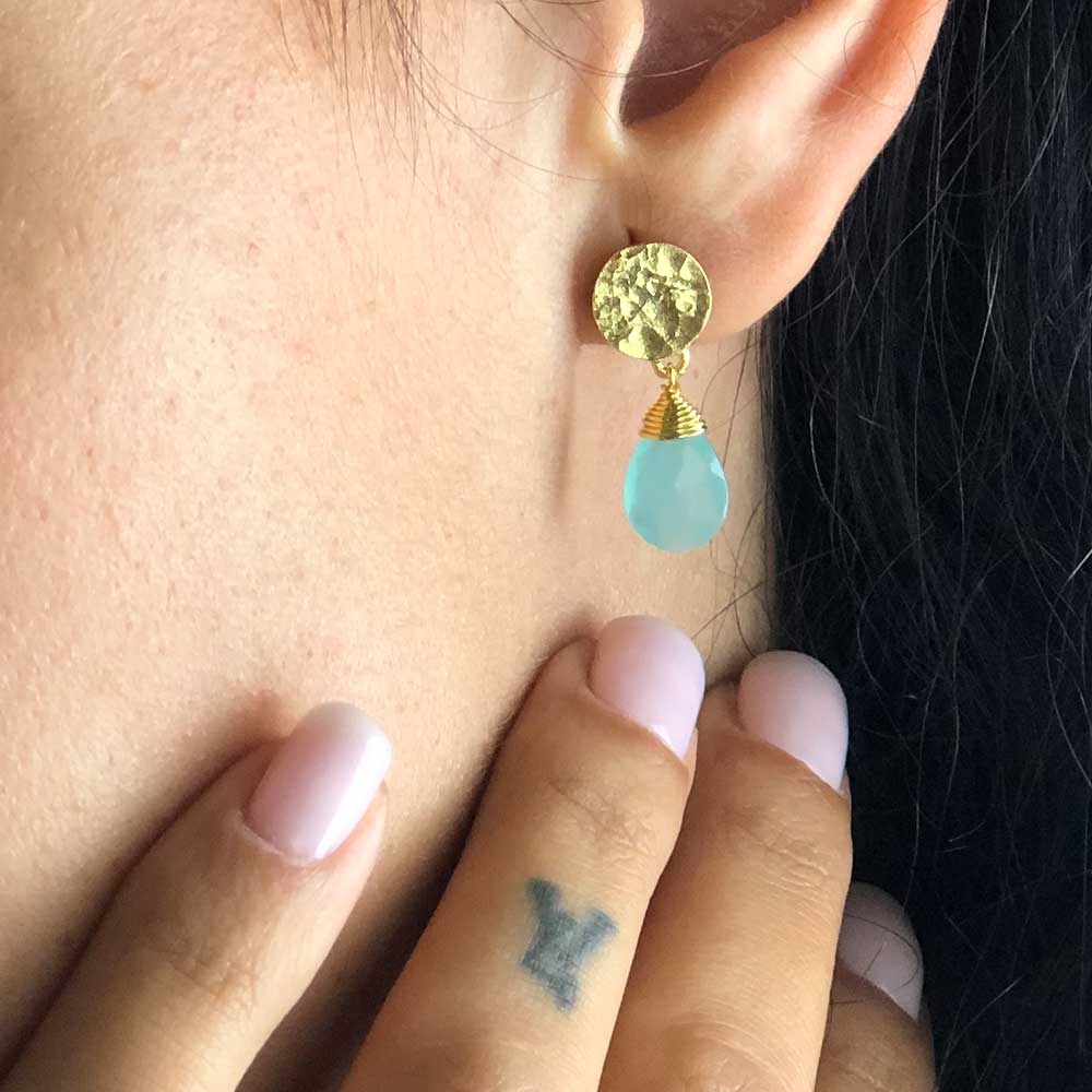 Classic Athena Drop Earrings: Aqua chalcedony as worn by the princess of wales 