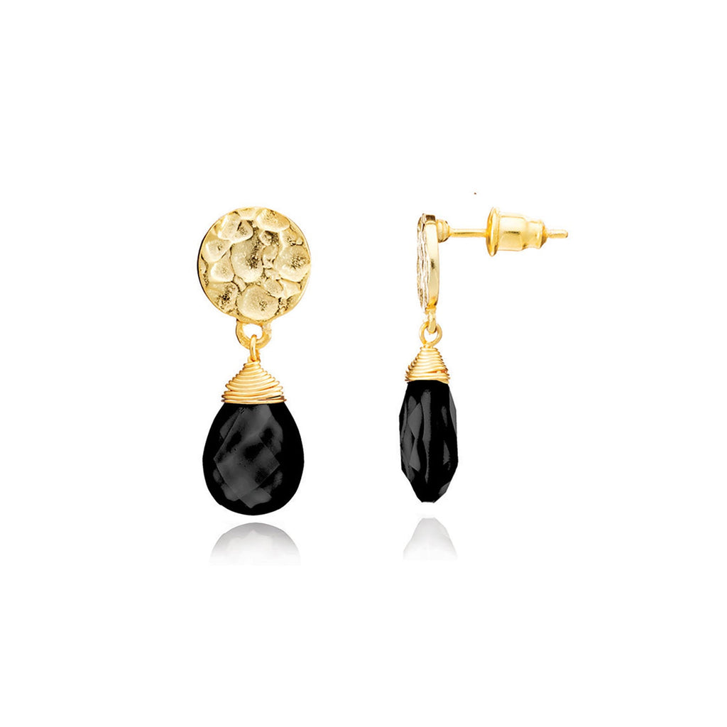 Black onyx drop stone pear cut earrings. A style worn by the princess of Wales 