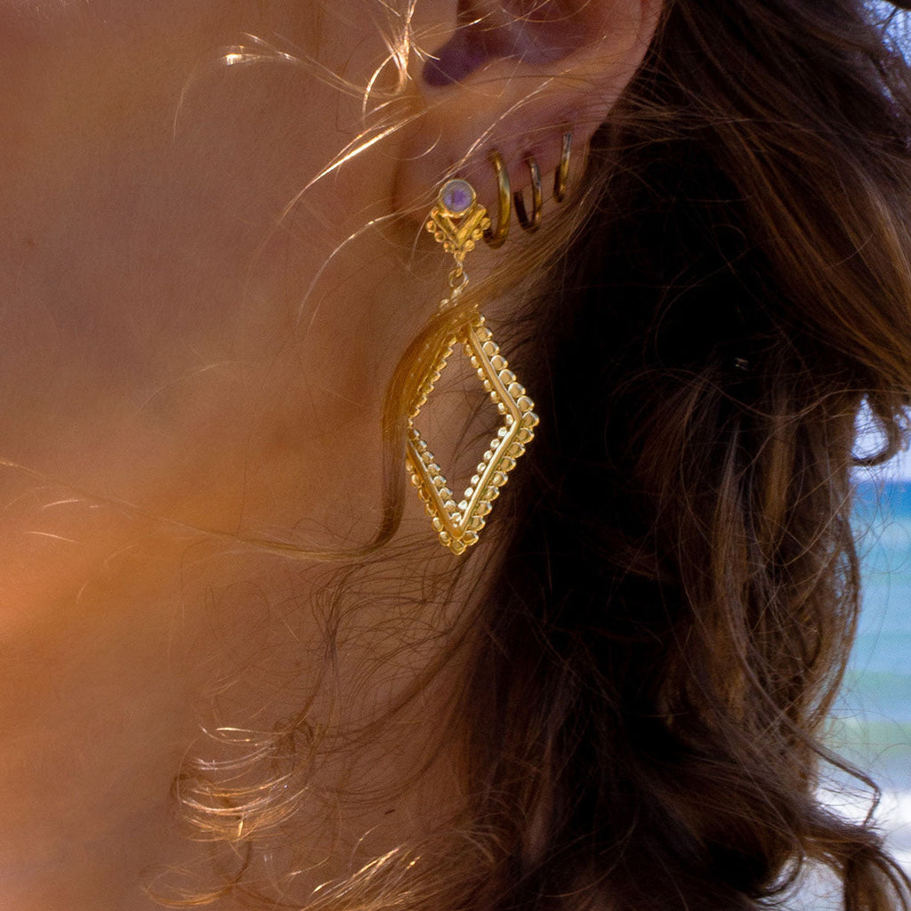Ati statement  diamond hoop  earrings with black onyx gemstone  studs by Azuni 