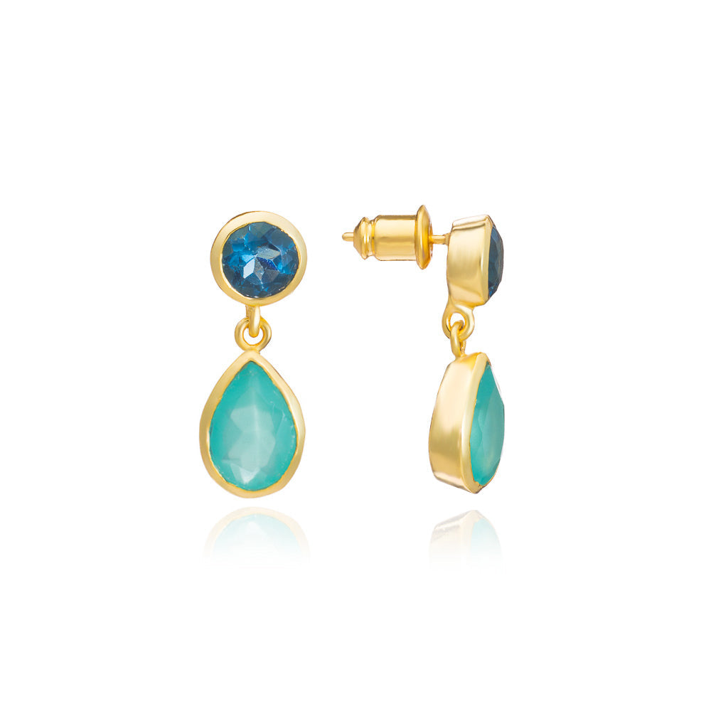 Gold Double Gemstone Drop Earrings