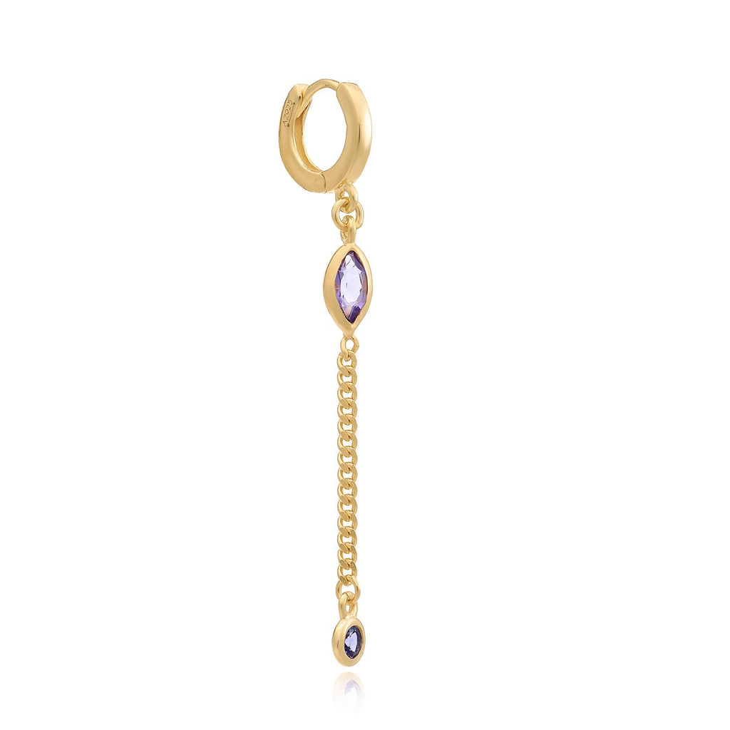 Gold Vemeil Huggie with Marquise and Round Gemstone Drop