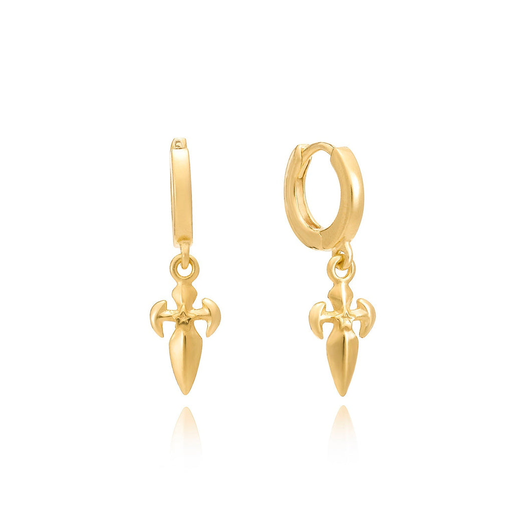 Gold huge earrings with dagger charm drops . Gold vermeil dagger haggis earrings by Azuni