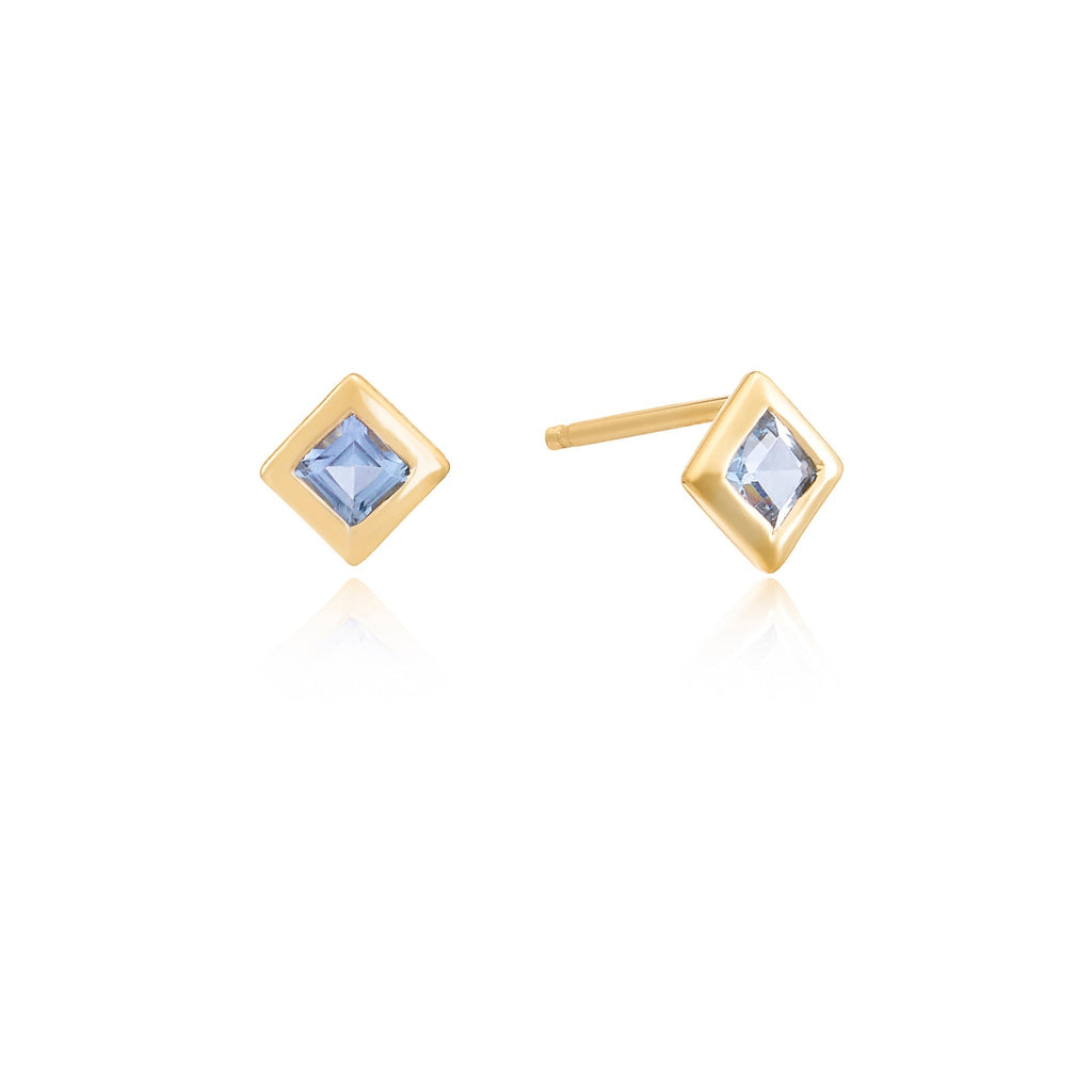 Gold Vermeil Square Cut Blue Topaz Stud