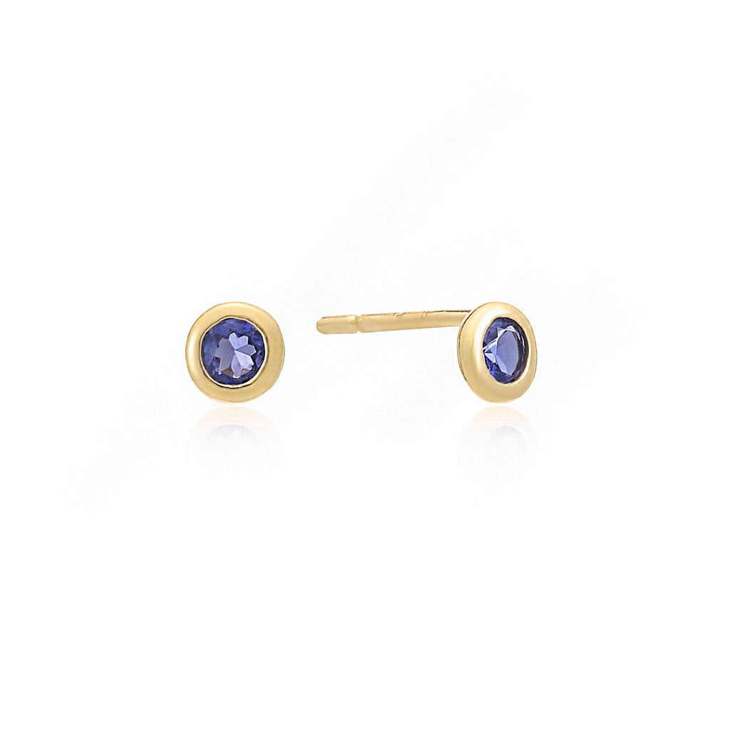 Iolite Round Gemstone Gold Vermeil Stud