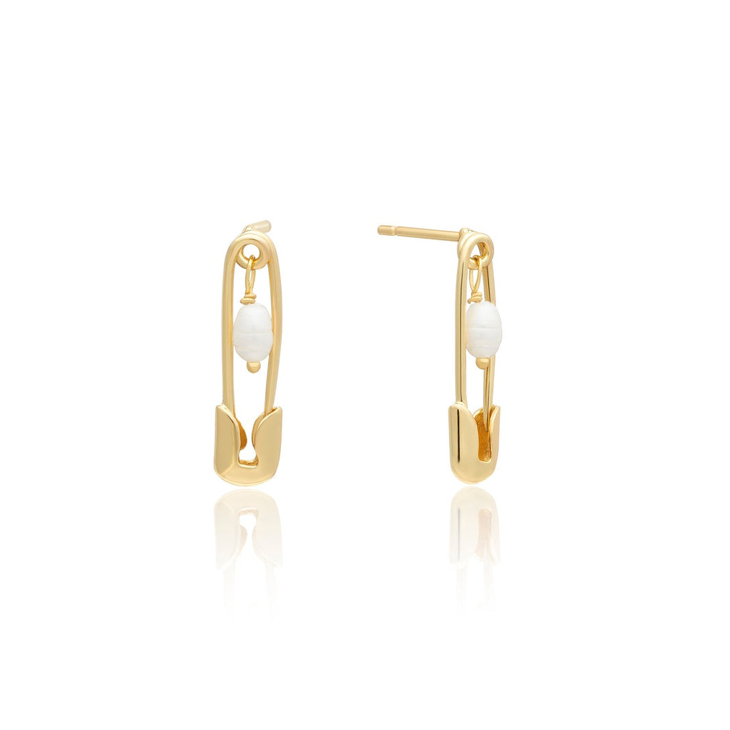  Stella Safety Pin Earrings With Pearl Accents