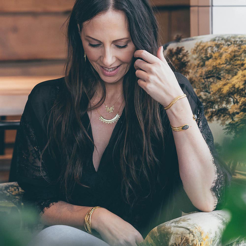 Influencer wearing Etrusca jewellery  by Azuni London