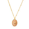 Peach Moonstone pendant necklace with star motif and pink topaz ion gold vermeil by Azuni London