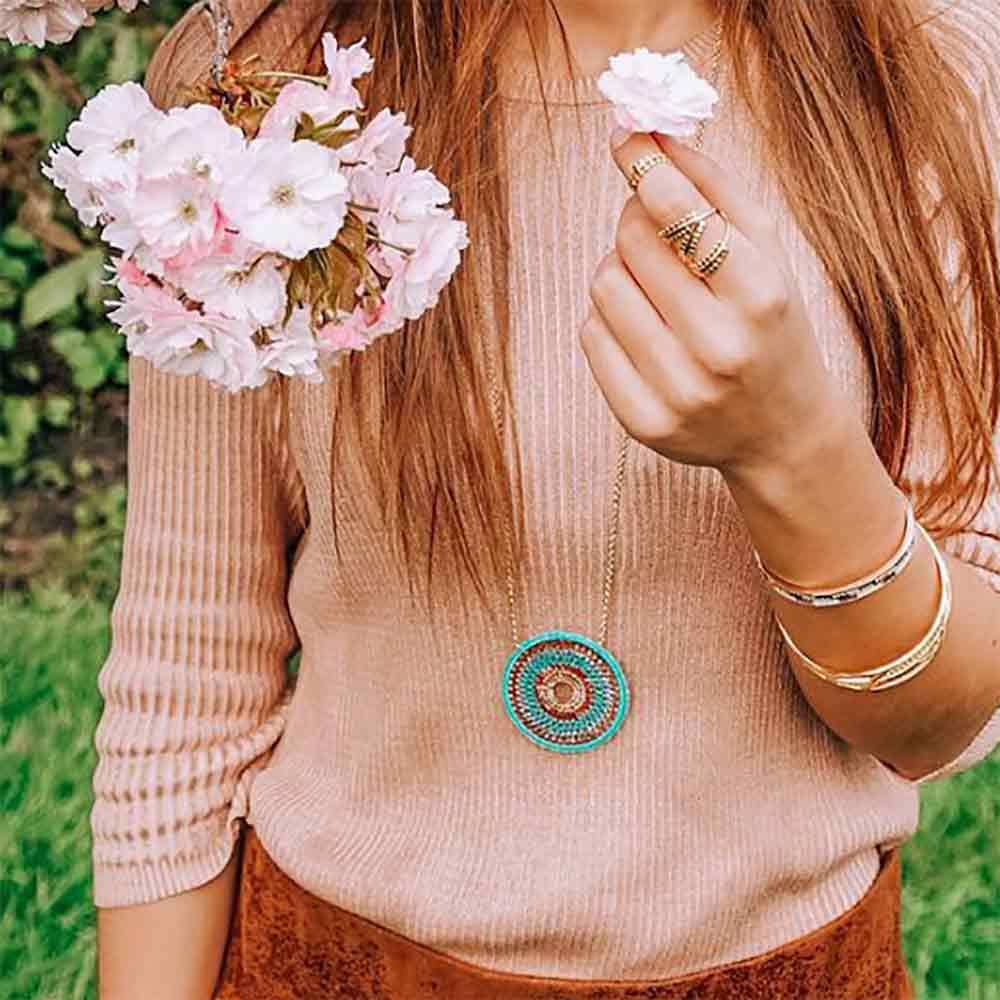 Nova crochet Mandala Necklace by Azuni worn by @elairecreates