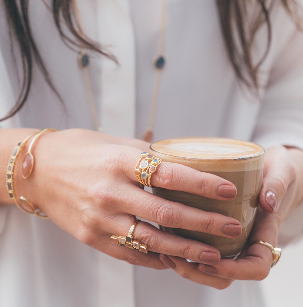 Model wearing Gemstone rings by Azuni