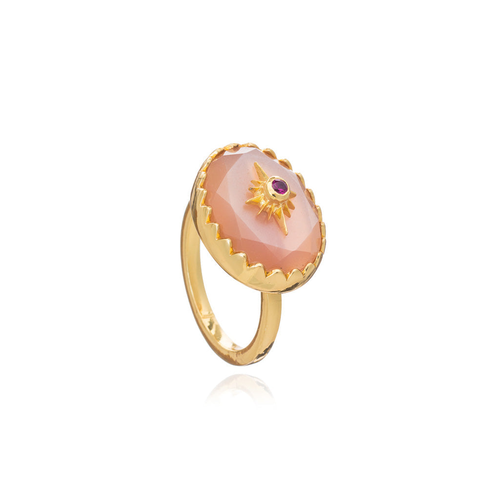 Lone Star Peach Moonstone Statement Ring