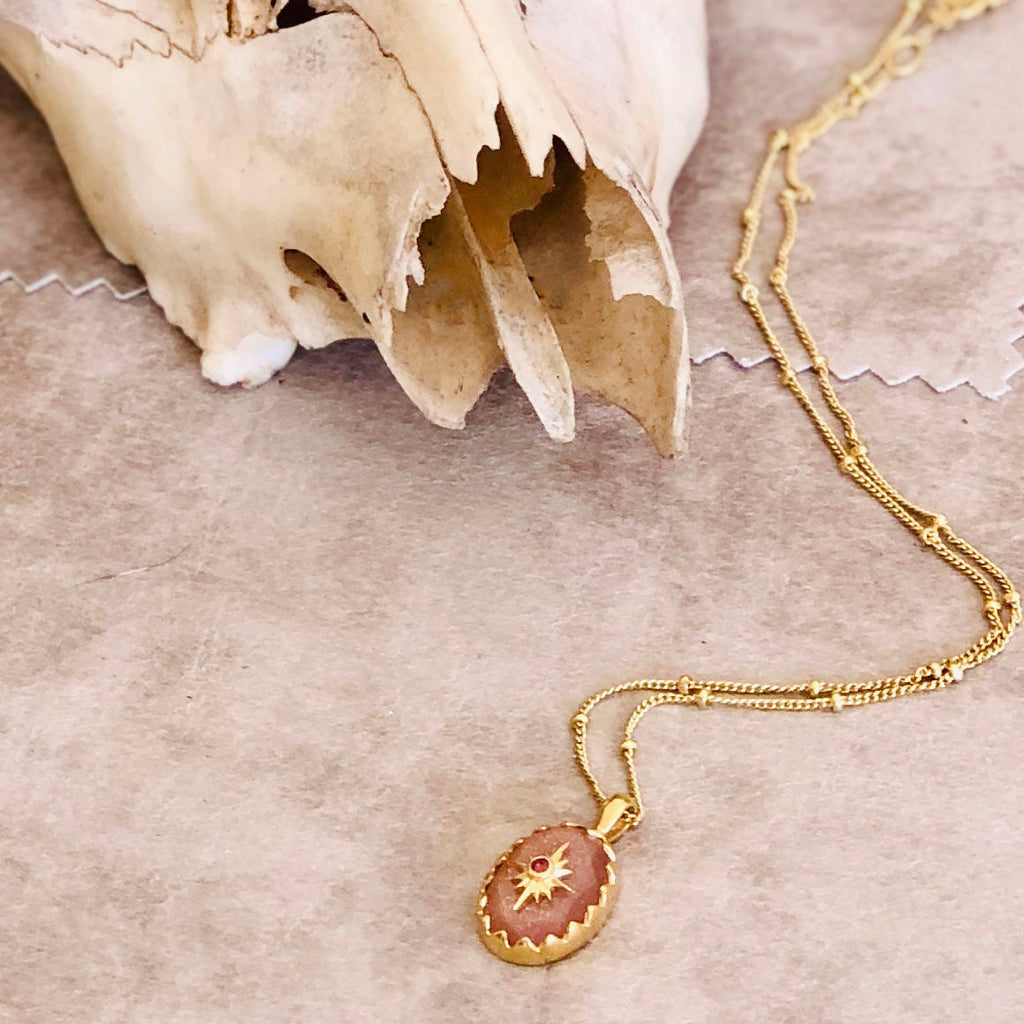 peach moonstone Star pendant in Gold vermeil by Azuni London